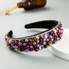 2021 cristal strass large bandeaux pour femmes perlé cheveux cerceaux velours Faux perle strass luxe baroque bandeaux en gros