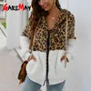 Cappotto in pelliccia sintetica leopardata Felpa in pile caldo invernale da donna Felpa con cappuccio con cerniera Capispalla Giuntura Imitazione oversize femminile 210428