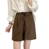 Hög midja Lös Casual Linne Wide Ben Suit Shorts Kvinnors Sommar Sweat Kvinna 210607