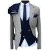 3 Piece Slim Fit Men Suits for Wedding Double Breastedd Waistcoat Gray Jacket with Royal Blue Pant Groom Tuxedo Fashion Cosatume X0909