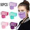 50pcs Mascarillas De Colores Mujer Hombre Máscara sólida Mascarillas desechables Mascarillas 3ply Ear Loop Maske para cara Mujer