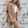 Kobiety Chic Khaki Blazer Kieszenie Double Breasted Długi Rękaw Office Wear Płaszcz Solidna Kobieta Dorywczo Odzszenice Topy 210430