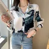Moda blusa de manga larga estilo inglaterra oficina dama elegante camisa de impresión blusa mujeres botones sueltos top blusa 210604
