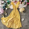 LY VAREY LIN Sexy V-Ausschnitt Rückenfreies Blumen Langes Kleid Frauen Sommer Boho Print Einreiher Saum Asymmetrische Vestidos 210526