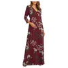 @ Long DrFor Femmes Enceintes Maternité Grossesse Casual Manches 3/4 Col V Maxi Wrap Long DrCasual Boho Dress X0621