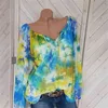 Plus Rozmiar 5xl Top Kobiety Bluzki Casual Plaża Z Długim Rękawem Luźna Koszula Lato Blusa Czarny Tusz Druku Bluzka V Neck Odzież damska 210715