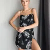 Women Dress Dragon Print Sleeveless Slit Sexy Slip Mini Fashion Chic Stylish Streetwear Club Outfits Female Spaghetti Strap 210422