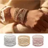 6 pcs retro simples redondo contas braceletes elástico trecho frisado pulseiras para mulheres menina adolescente jewery presentes q0719