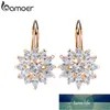 BAMOER 3 Colors Luxury Gold Color Flower Stud Earrings with Zircon Stone Women Birthday Gift Bijouterie JIE014 Factory price expert design Quality Latest Style