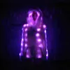 LED Stage Patchwork Faux Fur Coat LED Luminous Clothes Show For Dancer Niglub Coats Hooded Jacket Halloween Clothes 211207