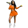 Ny hösten Kvinnor Tennisklänning passar Tvådelat Set Tracksuits Outdoor Jogger Suit Långärmad tröja Crop Top+Shorts Kjol Plus Size Outfits Casual Sportswear 5585