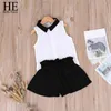 Er Hallo genießen Mädchen Kleidung Sets Sommer solide Chiffon ärmellose Tops + Bowknot Shorts Mädchen Kinder Kleidung Kinder Kleidung 210326