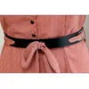 Sommarklänning kvinnor chiffong rosa 3xl plus storlek mode frankrike stil smal med bälte gul kortärmad maxi lr922 210531