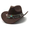 Boinas de lã Chapéus de cowboy ocidental para o estilo de lã de casal de casal de estilo étnico de estilo masculino com boné do homem do cinto