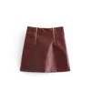 Skirts JuneLove 2021 Women Fashion Chic Double Zipper Basic OL Pu Leather Mini Skirt High Waist Streetwear Casual Faldas Mujer