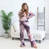 Autumn Winter Tie-dyed Print Two Pieces Sets Women Casual O Neck Long Sleeve Loose Tops+ Wide-leg Pants Femme Home Pajamas Suits 210507