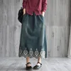 Johnature Loose Wild Long Cotton Fashion Embroidered Denim Women Skirt Spring Summer a-line Denim Female Skirt 210521