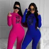 Calças plus size 2x outono inverno feminino manga longa macacões moda macacão magro bodysuits casual cor sólida macacão nightclub wear