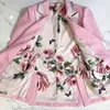 HIGH STREET est Fashion Designer Blazer Women's Long Sleeve Floral Lining Rose Buttons Pink Outer Jacket 211122
