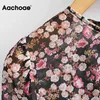 Aachoae Boho Style Floral Print Pleated Dress Long Sleeve Women Mini Dress O Neck Loose Ladies Dresses Beach Sundress Ropa Mujer X0521
