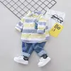 新しい100％綿の男の子の服の衣服のためのストライプの服は男の子のカジュアルな服セットシャツ+ショートパッション2個の子供服の赤ちゃん男の子服x0902