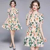 summer fashion Elegant women slash neck Short Puff Sleeve Floral Print Mini Dress Ruffles Backless Boho Beach 210531