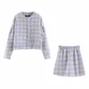 Vintage Sweet Women Pearl Button Check Gingham Plaid Blazer Hoge Taille Een Lijn Mini Korte Rokken Lange Mouwpakken 2 stuks Set 210521