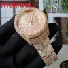 Orologio da uomo con diamanti alla moda di lusso, cinturino con calendario in oro rosa, cinturino in acciaio con strass, orologi da uomo di design