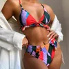 Sexy Spagetti Strap Flounce Bikini Color Patchwork Mulheres Brasileiro Terno de Banho Femme Push Up Nenhum suporte de aço Conjunto 210604