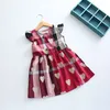 Baby Girls Love Heart Plaid Printing Dress Children Lattice Flying Sleeves Princess Dresses Summer 2018 Boutique Kids Clothes 2 Colors