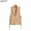Zevity Women Fashion Solid Side Split One-Button Vest Vintage Kvinna Ärmlös Ytterkläder Suit Chic Outwear Waistcoat CT734 211220