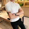 Polo d'été hommes bronzant mode manches courtes décontracté sloim polos noir blanc marque d'affaires hauts vêtements masculins 210527