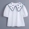 Summer Women Sweet White Blouses Shirts Tops ZA Short Sleeve Embroidery Poplin Female Vintage Street Top Clothes Blusas 210513