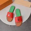Slippers Shoes Sandals Leather Shoe Slipper Women Fashion Summer Lock Womens Cowhide Lady Flat Letter With Box La275J