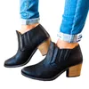 Женщины Boots Boots Осень квадратные каблуки 4 см Женские туфли мода молнии женские кожаные ботинки Botas de Mujer 5622
