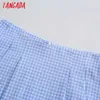 丹田夏の女性エレガントな青い格子縞のスカートショーツバックジッパーポケットビーチショーツパンタロンJE69 210609