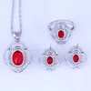 Ohrringe Halskette! Exquisiter roter Granat-Imitat-Kubikzirkonia-Silberfarben-Schmuckset mit Gratis-Tasche H0258
