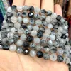 Hele Faceted Black Rutilated Quartz 100% losse natuurlijke ronde steen kralen voor sieraden maken DIY armband 6/8 / 10mm 15 ''