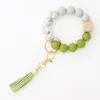 Nouvelle fête Favoris Porte-clés Tassel en bois Chaîne de cordes de grade Alimentaire Silicone Perle Perle Femme Fille Clé Bracelet Bracelet Bracelet Bracelet FWE7128