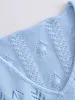 니트 중공 스웨터 드레스 여성 가을 ​​겨울 우아한 사무실 레이디 빈티지 캐주얼 블루 복장 210427