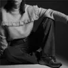 エレガントな女性の純粋な柔らかいセーター秋のファッションレディースストリートウェアOネックニットトップス甘い女性シックフリルプルオーバー210427