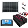 Solar Power Generation System 18W Panel + 4000W Inverter med dubbla USB-laddare Ports + 30A Controller Set - 12V till 220V svart