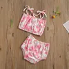 3-24m Sommarblomma Född Babyflickor Kläder Set Söt Toddler Infant Bow Vest Shorts Outfits Kostymer 210515