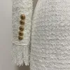 Robe de piste de styliste pour femmes, manches longues, boutons de Lion en métal, franges en Tweed, robes décontractées, 2021