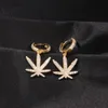 Mens Gold Earrings Silver Womens Maple Leaf Dangle Hoop Earring Fashion Hip Hop Jewelry