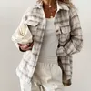 Exfer Женщины осень зима мода плед хаки толстые пальто беседы женские стильные карманы плед длинные куртки overisze wearwear 210722