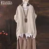 2021 Plus Size Zanzea Summer Women Casual O Neck Krótki Rękaw Loose Topy T-Shitrs Vintage Solid Party Tees Tee-Shirts Y0629