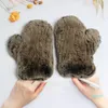 5本の指の手袋ロシア女性100％自然の毛皮のファッションニット純正レックス屋外温暖りん伸縮性ミトン