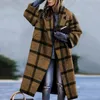 Elegant Autumn Street Lady Long Wool Cardigan Coats Fashion Floral Print Pocket Long-Sleeve Jacket Winter Women Blend Wools Coat