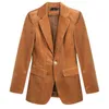 Winter Cord Casual Business Kleidung Damen Solide Single Button Mode V-ausschnitt Langarm Anzug Mantel Weibliche 210514